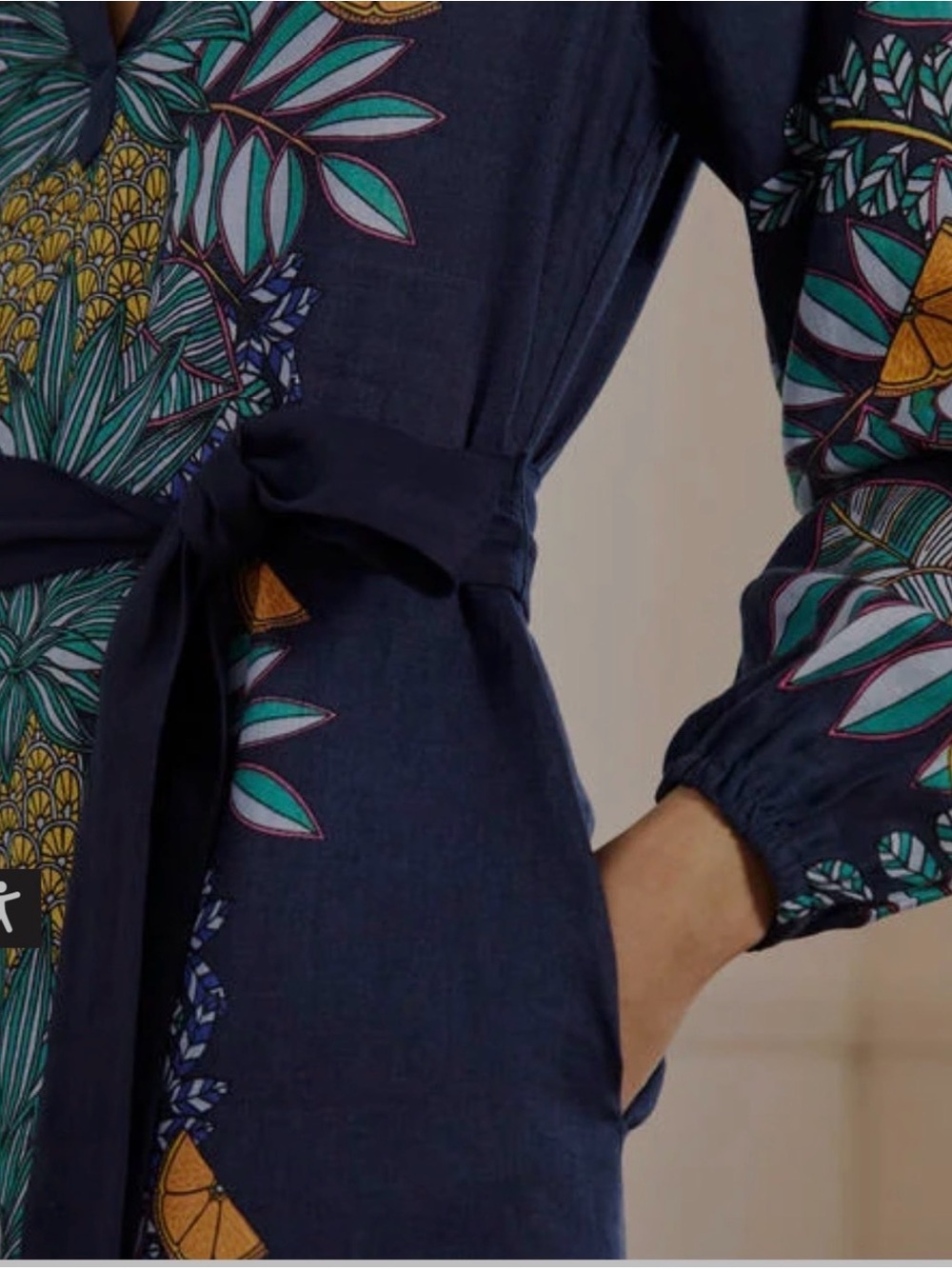Boden linen dress tunic NWT US 6 notch neck linen mini navy pineapple bloom - Picture 9 of 16